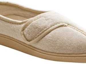 Women’S Adaptive Adjustable Soft Terry Cloth Slippers for Seniors - Taupe XL