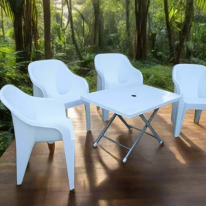 Maharaja Chair Set with BP-214-s Steel Plastic Folding Table (White Color)
