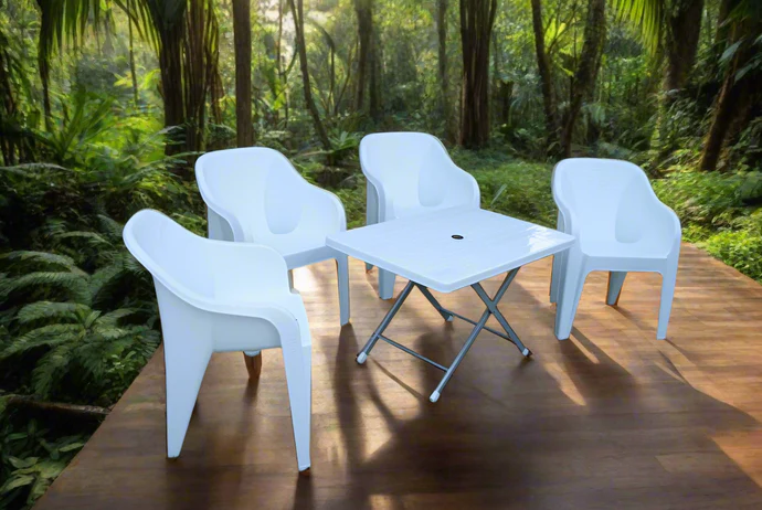 Maharaja Chair Set with BP-214-s Steel Plastic Folding Table (White Color)