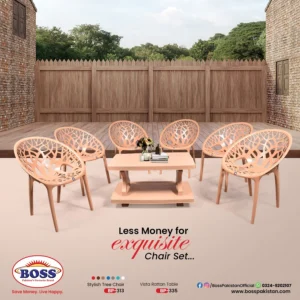 BOSS Tree Chair Set with BP-335 Double Shelf Rattan Table
