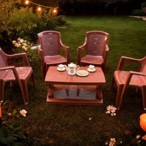 BOSS Full Plastic Elegant Chair Set with BP-335 Double Shelf Plastic Table