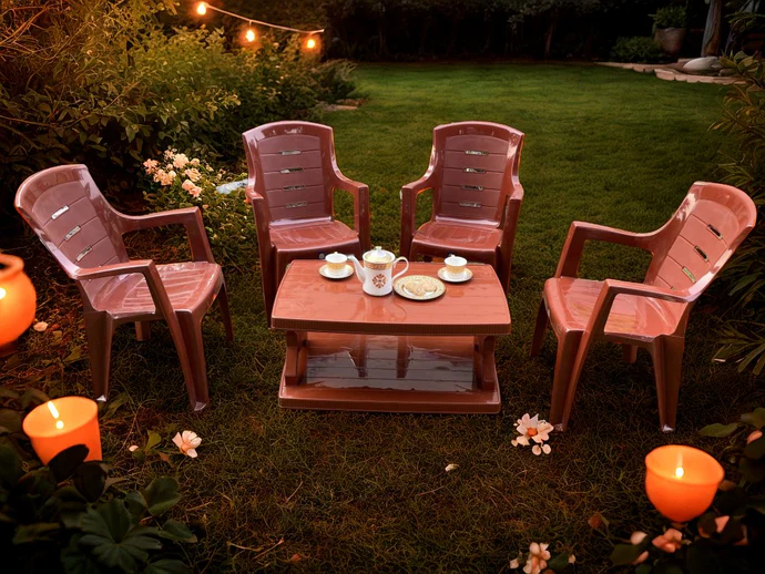 BOSS Full Plastic Elegant Chair Set with BP-335 Double Shelf Plastic Table