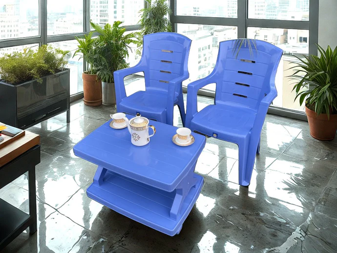 BOSS Full Plastic Elegant Chair Set with BP-335 Double Shelf Plastic Table - Image 3