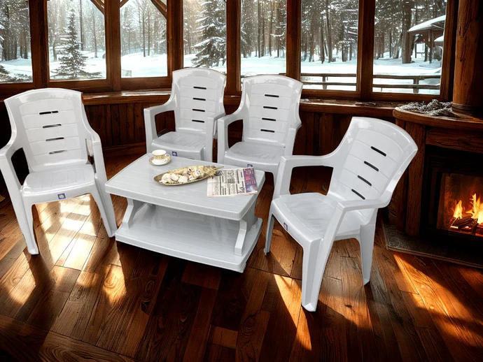 BOSS Full Plastic Elegant Chair Set with BP-335 Double Shelf Plastic Table - Image 2