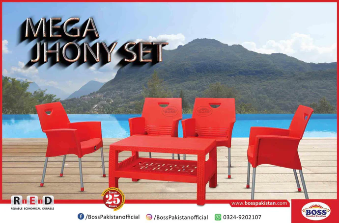 BOSS Mega Jhonny Table Set with Rattan Table BP-370 - Image 3