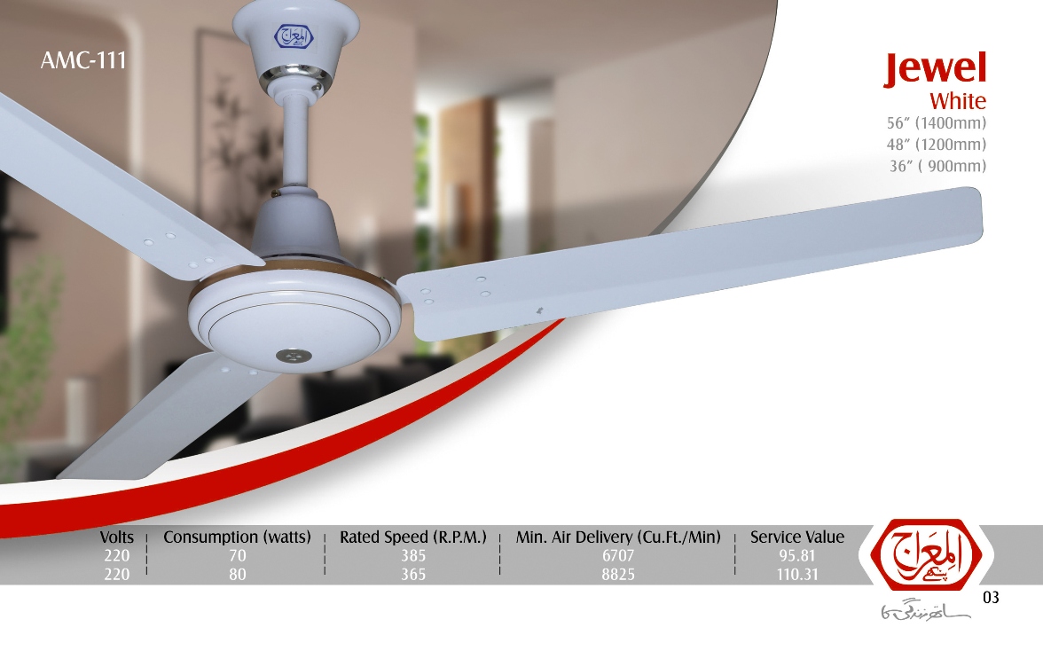 AL Meraj Fans JEWEL WHITE Ceiling Fan 56"- Cooper Wire