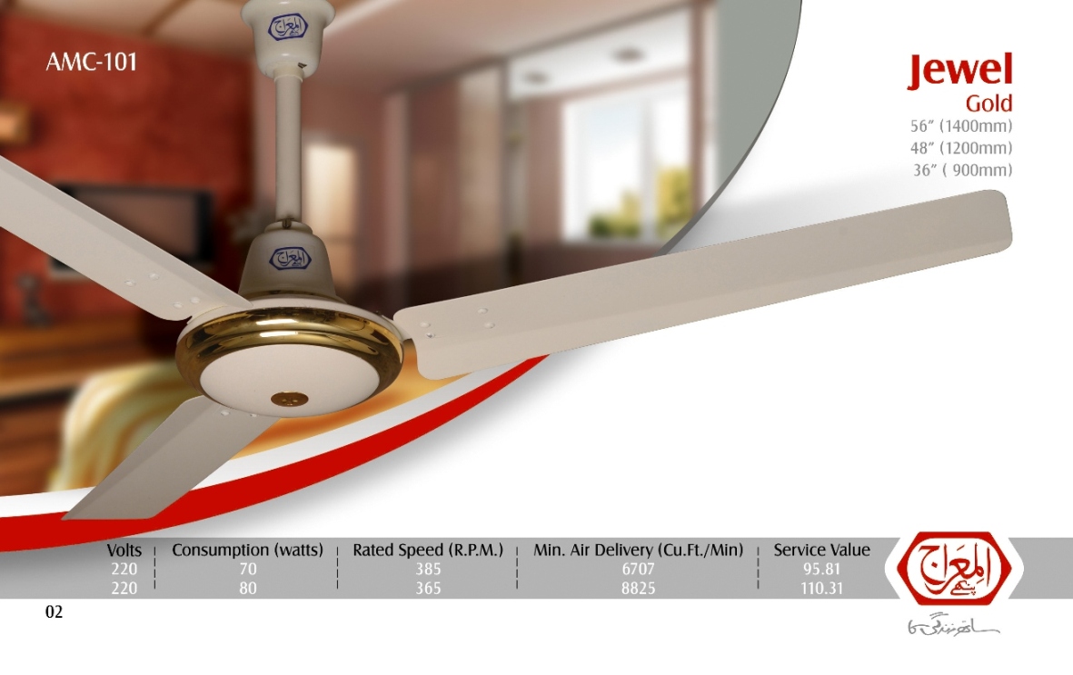 AL Meraj Fans JEWEL GOLD Ceiling Fan 56"- Cooper Wire
