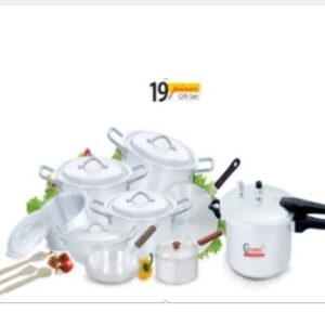 Klassic Metal Finish Gift Set white 19 Pieces with pressure Cooke