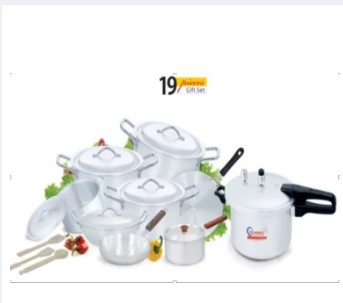 Klassic Metal Finish Gift Set white 19 Pieces with pressure Cooke