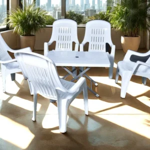 BOSS Mughal-e-Azam High Back Plastic Chair Set with BP-214-s Folding Steel Plastic Table White Color