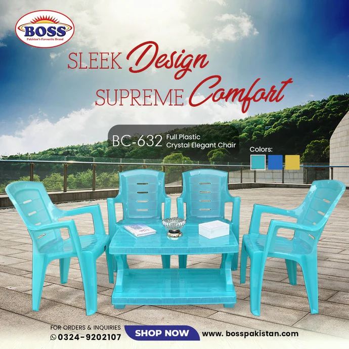 BOSS Full Plastic Crystal Elegant Chair Set with BC-335 Crystal Plastic Table - Image 3