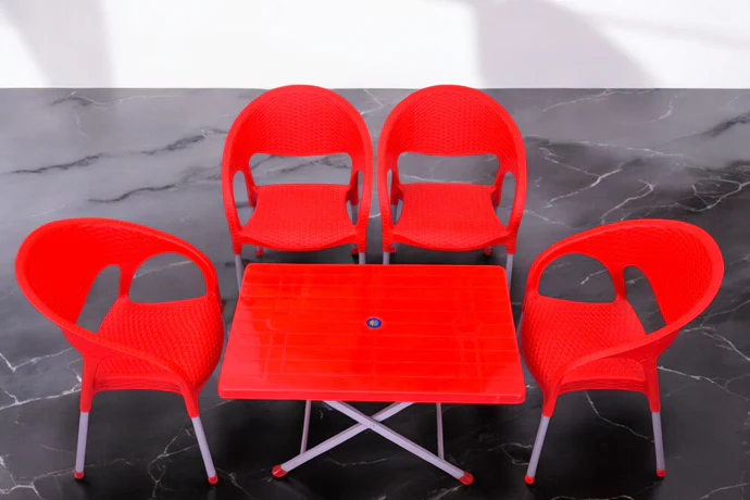 BOSS LUNA RATTAN CHAIR SET WITH BP-214 SQUARE STEEL PLASTIC FOLDING TABLE
