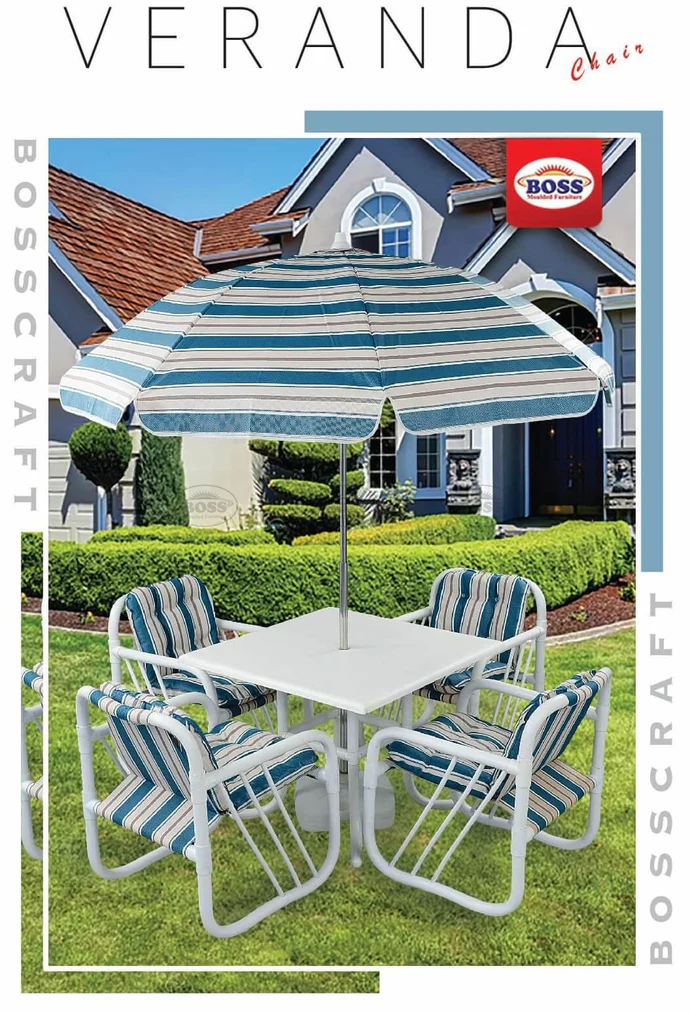 Boss Veranda UPVC Craft Outdoor Chairs Set With Umbrella