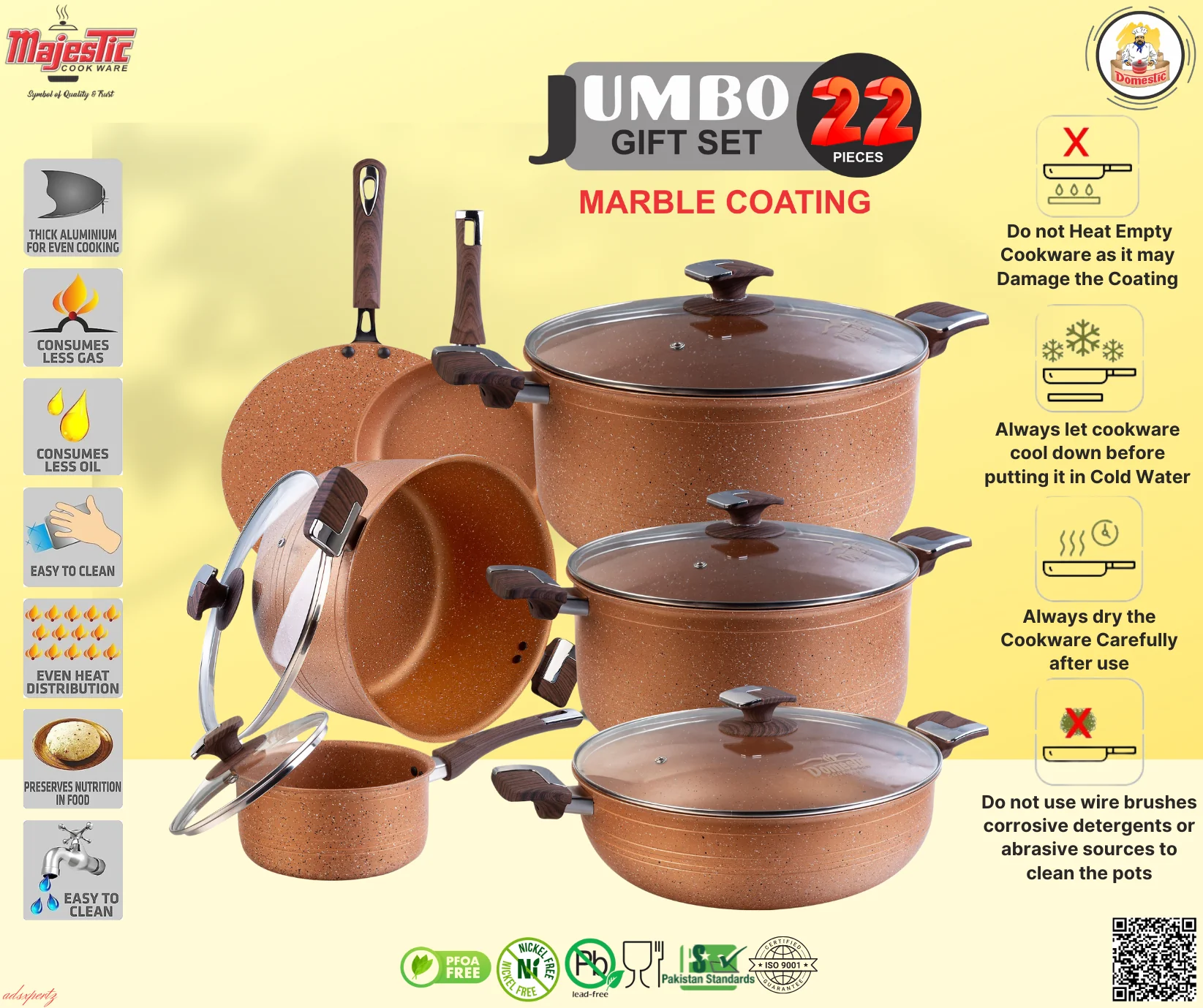 D-161 – Nonstick Jumbo Gift Set – 22 Pcs (Interior+Exterior Marble) - Image 2